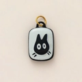 Ciondolo gatto a cartoni animati bianco e nero in acciaio inossidabile placcato oro 18K - Piastrina Gatto Nero Quadrata (No. 20)