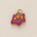 Pendente viola irregolare con smalto a fiori gialli e acciaio inossidabile dorato - N. 10 Stella Rosa