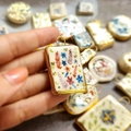 Detail of handmade ceramic flower pendant with 18K gold plated edges for DIY jewelry - Colorful Flower Ceramic-Look Pendant