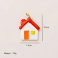 Colgante de casita de colores en acero bañado en oro de 18 quilates con techo rojo y blanco - Colgante Casa Techo Rojo Solo (Sin Cadena)