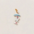 Dettaglio di un ciondolo a forma di coniglio carosello con pois blu e anello dorato - Stile 6 Pendente Coniglio