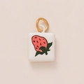Detail of square ceramic pendant with a hand-painted strawberry and gold jump ring - 19-Strawberry Tag Pendant
