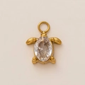 Detailed close-up of 18K gold plated turtle pendant with large faceted clear crystal - Crystal Turtle Pendant