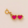 Gold-plated heart-shaped sunglasses charm with pink enamel and spring ring clasp - Heart Sunglasses Pendant / Gold