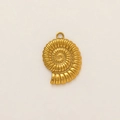 Detailed macro view of an 18K gold-plated stainless steel nautilus seashell pendant - Conch