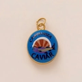 Pendentif rond bleu Caspian Sea Caviar plaqué or 18K avec design de poisson violet - Pendentif Rond Style Boîte de Caviar / Aqua