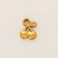 Detailed view of polished 18K gold-plated stainless steel double cherry pendant accessory - Cherry with Leaf