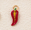 Red chili pepper enamel pendant with green stem and gold ring for necklace jewelry - No. 11 Chili Pendant