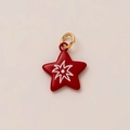 Detail of red star pendant with white flower pattern and gold plated jump ring - Red Flower Pattern