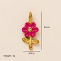 Pendentif fleur rose finition or 18K avec centre en zircone cubique et feuilles vertes - Style Fleur en Strass