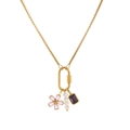 Gold necklace with flower pendant, purple gemstone, pearl charms and oval clasp - Pink Flower Combination Gold Necklace (Gold B)