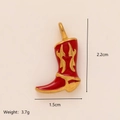 Pendentif botte de cowboy rouge émaillé avec placage en or 18K pour collier DIY - Style Bottes