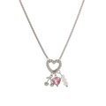 Silver necklace featuring heart pendant with pink crystal and pearl charms - Cherry Zirconia Combination Silver Necklace (Silver B)