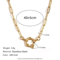 18K vergoldete Edelstahl-Büroklammerkette mit einem 13,6 mm runden Federverschluss - Büroklammer Matrosenverschluss Kette 40+5cm