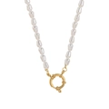 Elegante weiße Perlenkette mit großem vergoldetem kreisförmigem Federringverschluss - Perlen Matrosenverschluss Kette (ohne Anhänger) 40+5cm