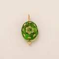 Green oval glass bead pendant with gold flower pattern and 18K gold-plated accents - Green Oval Zirconia Pendant