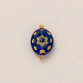 Deep blue glass charm with gold floral patterns and 18K gold plated metal accents - Dark Blue Round Pendant