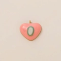 Pink enamel heart pendant with golden metal edges and oval inlay for jewelry making - Pink Enamel Heart Pendant
