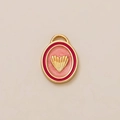 18K gold plated oval pendant with pink enamel layers and golden heart charm accessory - Pink Layered 3D Heart Pendant