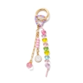 DIY 18K gold plated keychain with purple polka dot heart hook and pastel beaded charms - Colorful Heart Pendant