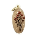 Colgante ovalado bañado en oro con motivo floral vintage y elegante gancho dorado - Colgante Ovalado con Pintura Floral