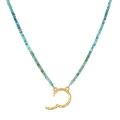 Collar artesanal de cuentas turquesas con colgante de aro irregular dorado mate - Cadena de Anillo con Hebilla de Cuenta Verde