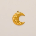Detail of moon-shaped 18K gold-plated stainless steel pendant with relief textures - Gold Embossed Moon Pendant