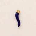 Detailed view of Italian cornicello chili pendant with purple enamel and 18K gold plating - Blue Italian Horn Chili Pendant