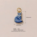 Blau-weißer Keramik-Katzenanhänger mit Edelstahl-Goldrahmen für DIY-Schmucksets - Nr. 7 Blaue Katze Anhänger