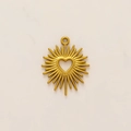 Macro detail of sunburst geometric heart pendant in 18k vacuum plated stainless steel - Hollow Sun Heart Pendant