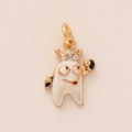 Cartoon tanden hanger met wit emaille en gouden kroon met zirkoon voor DIY sieraden - Koningspop