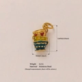 Three-layer stacked teacup charm in stainless steel with colorful enamel heart details - Coffee Cup Style
