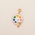 Charm palette de peinture émaillée avec cœurs colorés et pendentif pinceau doré - Pendentif Palette