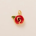 Pendentif rose rouge 3D avec feuille verte et détails dorés pour bijoux DIY - Pendentif Pétale de Rose Rouge No.7