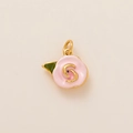 Detail of pink enamel rose pendant with gold-plated metal accents and a green leaf - No.6 Pink Rose Petal Pendant