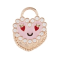 Dettaglio pendente cuore rosa con occhi a fragola, pavé di zirconi e placcatura oro 14K - Pendaglio Cuore
