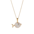 Baroque pearl fish pendant necklace in golden finish with sparkling zircon eye - Gold Regular Fish
