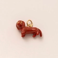 Polished brown enamel dachshund pendant with 18K gold plated details and bail - Dachshund Pendant