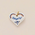 18K gold plated stainless steel heart pendant with amore script and floral hand-painted pattern - No.1 Hand-painted Heart Pendant