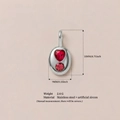Pendentif ovale en acier inoxydable plaqué or 18 carats avec zircons rouges en cœur - 8 Pendentif Point de Cœur / Acier