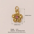 18K gold plated stainless steel flower pendant with pink crystal, 15mm height - Flower