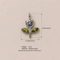 Pendentif tulipe en acier inoxydable argenté avec cœur bleu et gemmes marquises vertes - Pendentif Arbre Vert (11) / Acier