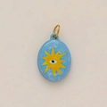Pendentif œil grec ovale avec placage en or 18 carats et émail bleu ciel - Pendentif uniquement / Pendentif Soleil