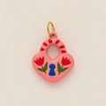 Pendentif cœur rose avec peinture de tulipes et anneau doré 18K pour bijoux - Pendentif uniquement / Pendentif Fleur