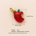 Ciondolo a mela in smalto rosso in acciaio inossidabile placcato oro 18K, 12x10mm - Mela
