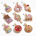 9-piece set of 14K gold dessert charms including cupcake donut and colorful macaron - Cake Pendant Style 1