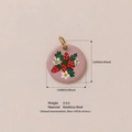 Pendentif rond en acier rose avec motif fraise et fleur de 15mm pour bijoux - Pendentif Fraise Rond