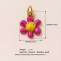 Ciondolo a fiore in smalto rosa con faccina sorridente gialla in acciaio placcato oro 18K - Girasole