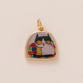 Detailed view of a golden arch pendant featuring a minimalist black and white cat illustration - Artistic Illustration Cream Cat Style