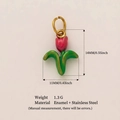 Ciondolo a forma di tulipano in acciaio inossidabile dorato 18K con smalto rosso - Fiore